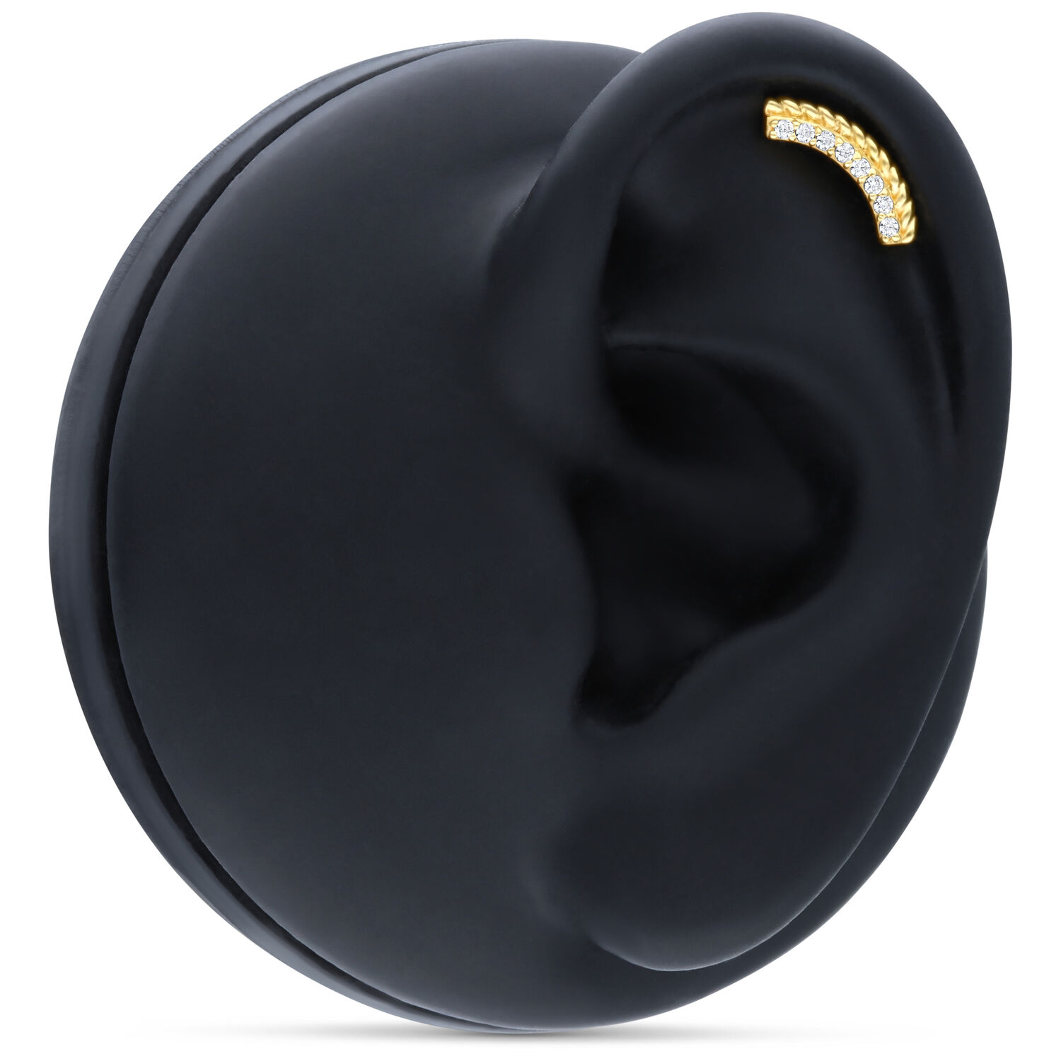 Embout en cristal en or 14K pour piercing d'oreille Embout en or 585 avec cristaux sur modèle d'oreille noire