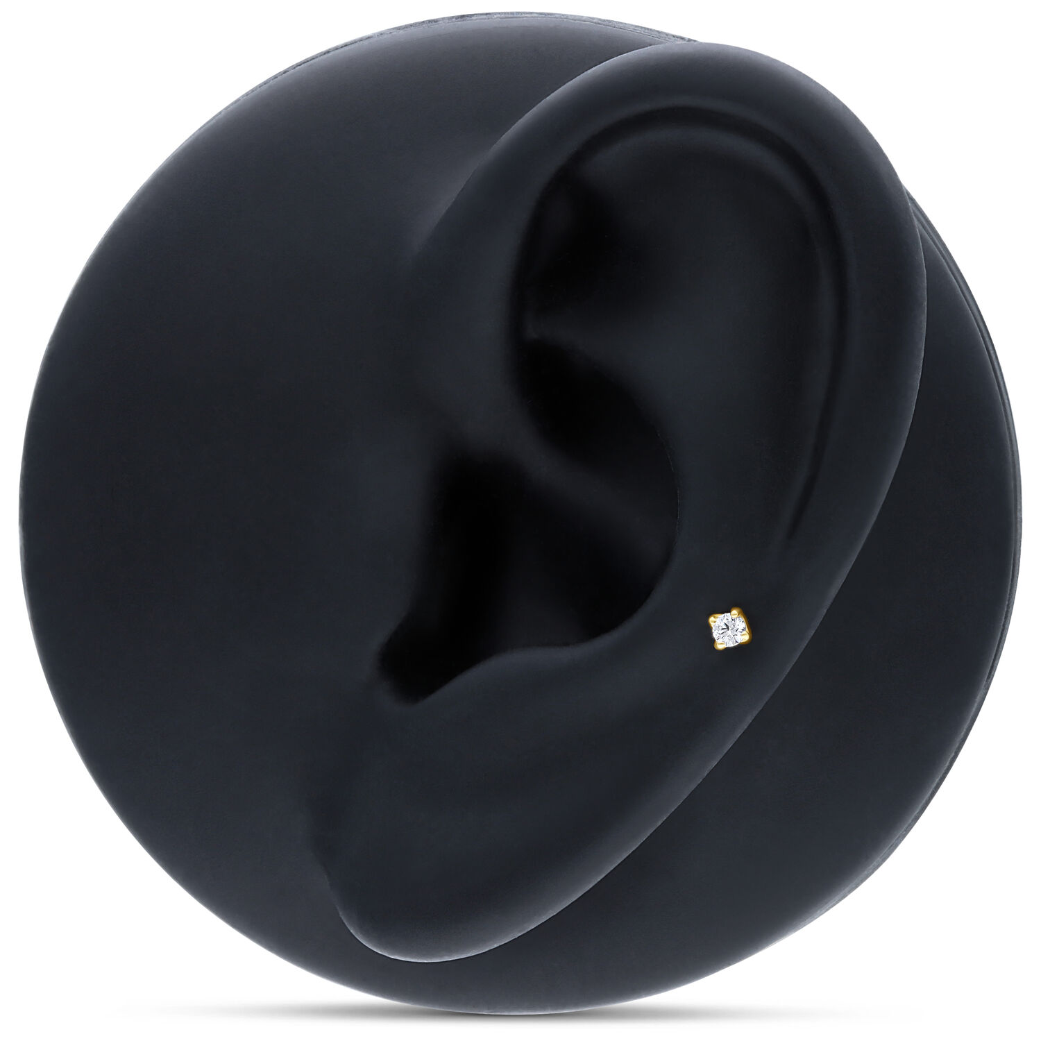 Embout en cristal en or 14K pour piercing d'oreille Embout en or 14K avec cristal clair sur modèle d'oreille noir
