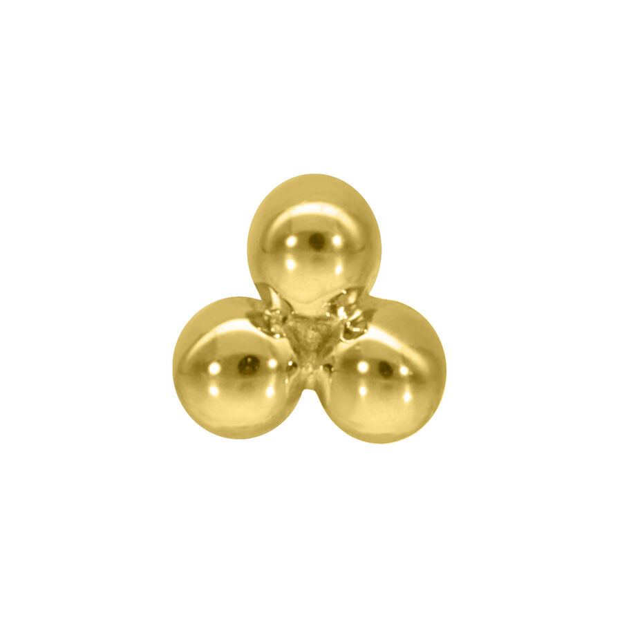 Embout Trinity en or 14K pour piercings Trois boules dorées en forme de triangle, brillantes sur fond blanc