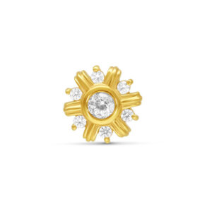 Embout tournesol en or avec cristaux clairs sur fond blanc