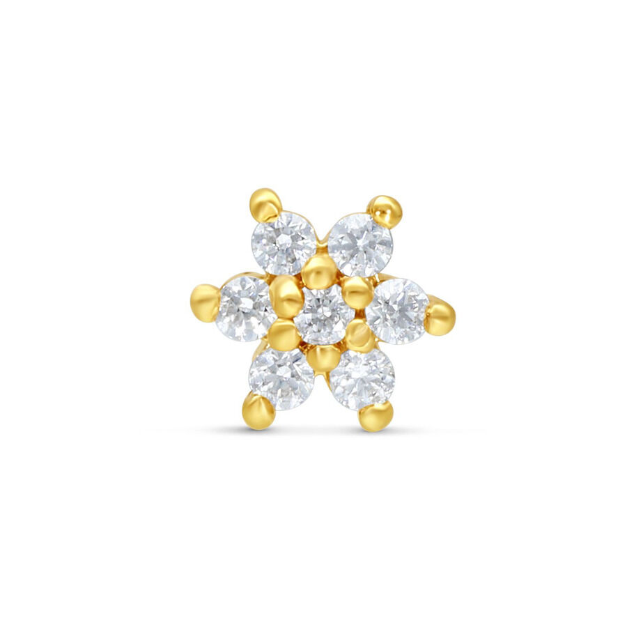Embout fleur en or 14K avec cristaux clairs sur fond blanc