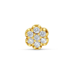 Embout doré en forme de fleur avec cristaux clairs sur fond blanc