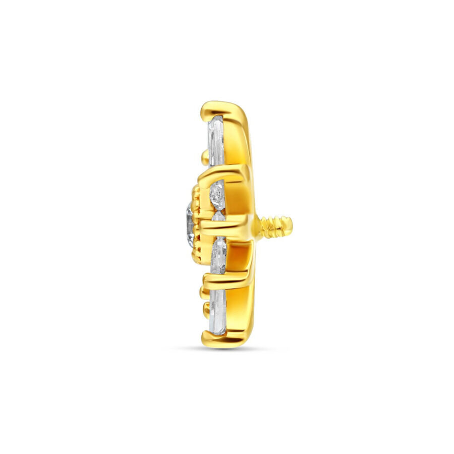 14K or Cristal étoile embout latéral Vue latérale d'un embout étoile en or 14K avec cristal clair sur fond blanc