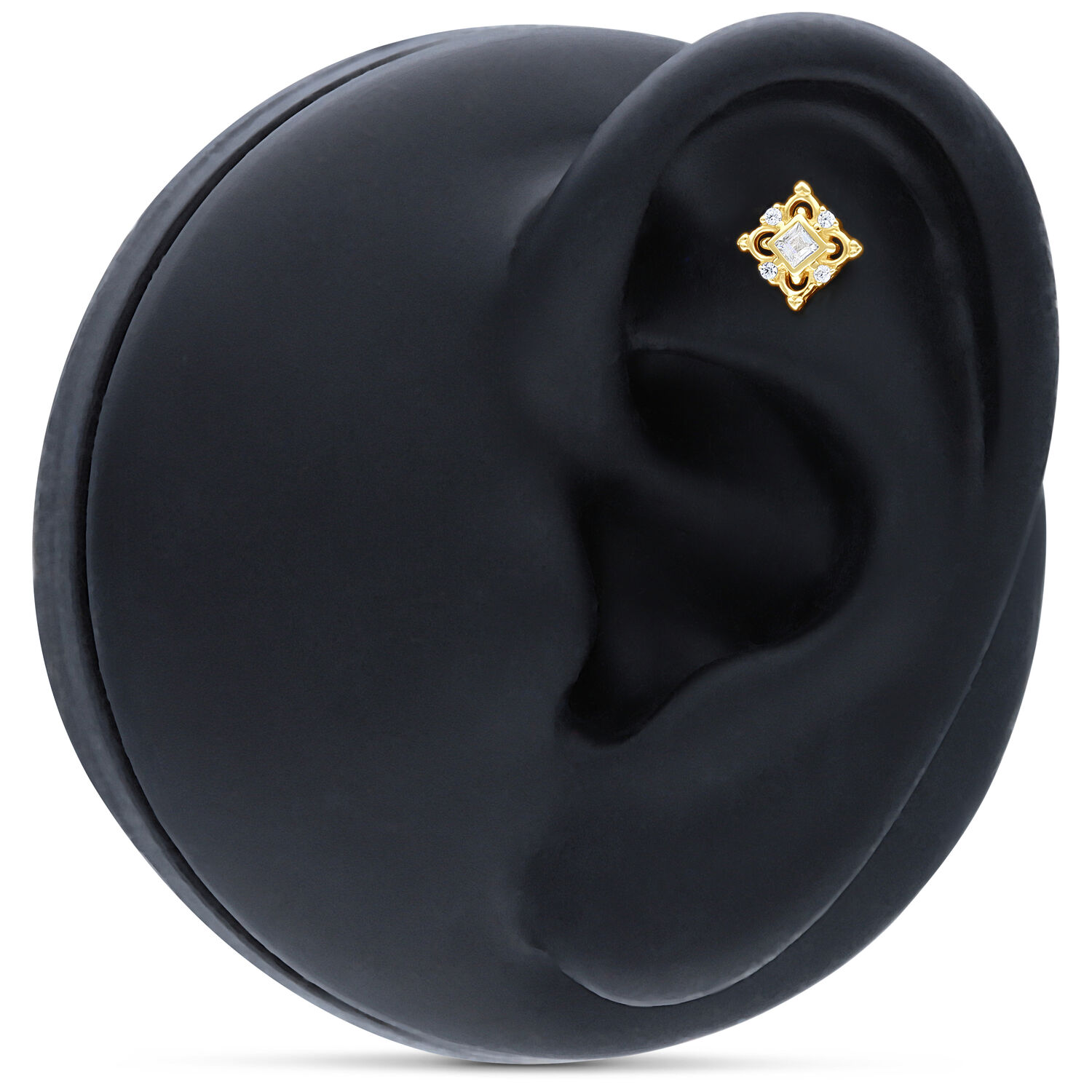 14K Or Fleur Embout pour Piercings Embout fleur en or 14K sur modèle d'oreille noir