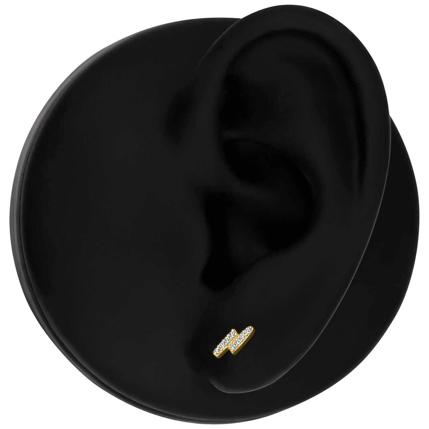 Embout en Cristal en Or 14K pour Piercing d'Oreille Embout en or 14K avec cristaux clairs sur modèle d'oreille noir