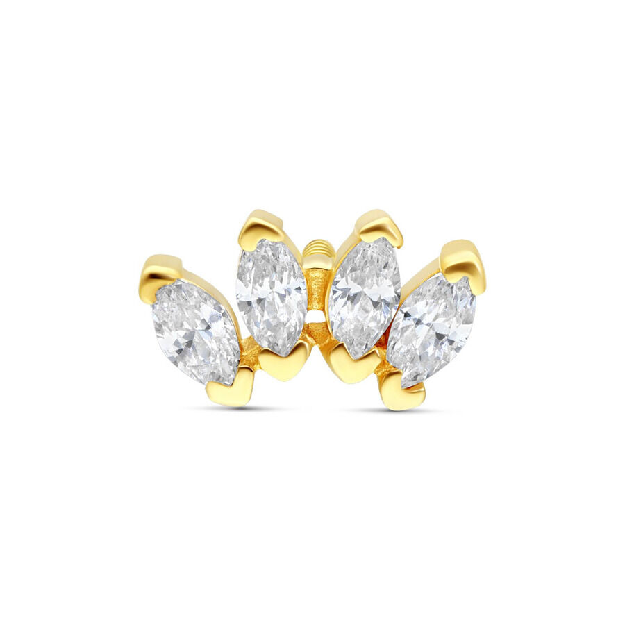 Embout en or 14K avec quatre cristaux Embout en or 14K avec quatre cristaux clairs sur fond blanc