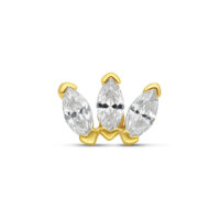 Embout Triple Éventail en Or 14K avec Cristaux Embout doré avec trois cristaux clairs sur fond blanc