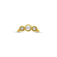 Embout de piercing en or avec opale synthétique et perle sur fond blanc