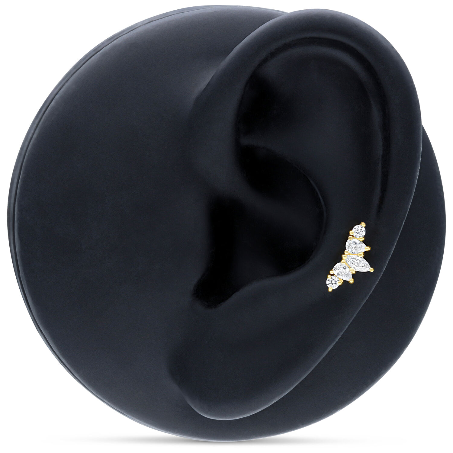 Embout de Tiare en Or 14K avec Cristaux Embout de tiare en or avec cristaux clairs sur oreille noire