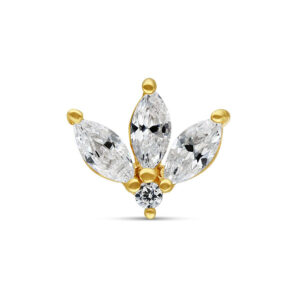 Embout tiara en or avec cristaux clairs sur fond blanc