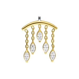 Embout de piercing helix doré avec cinq pendentifs en cristal clair