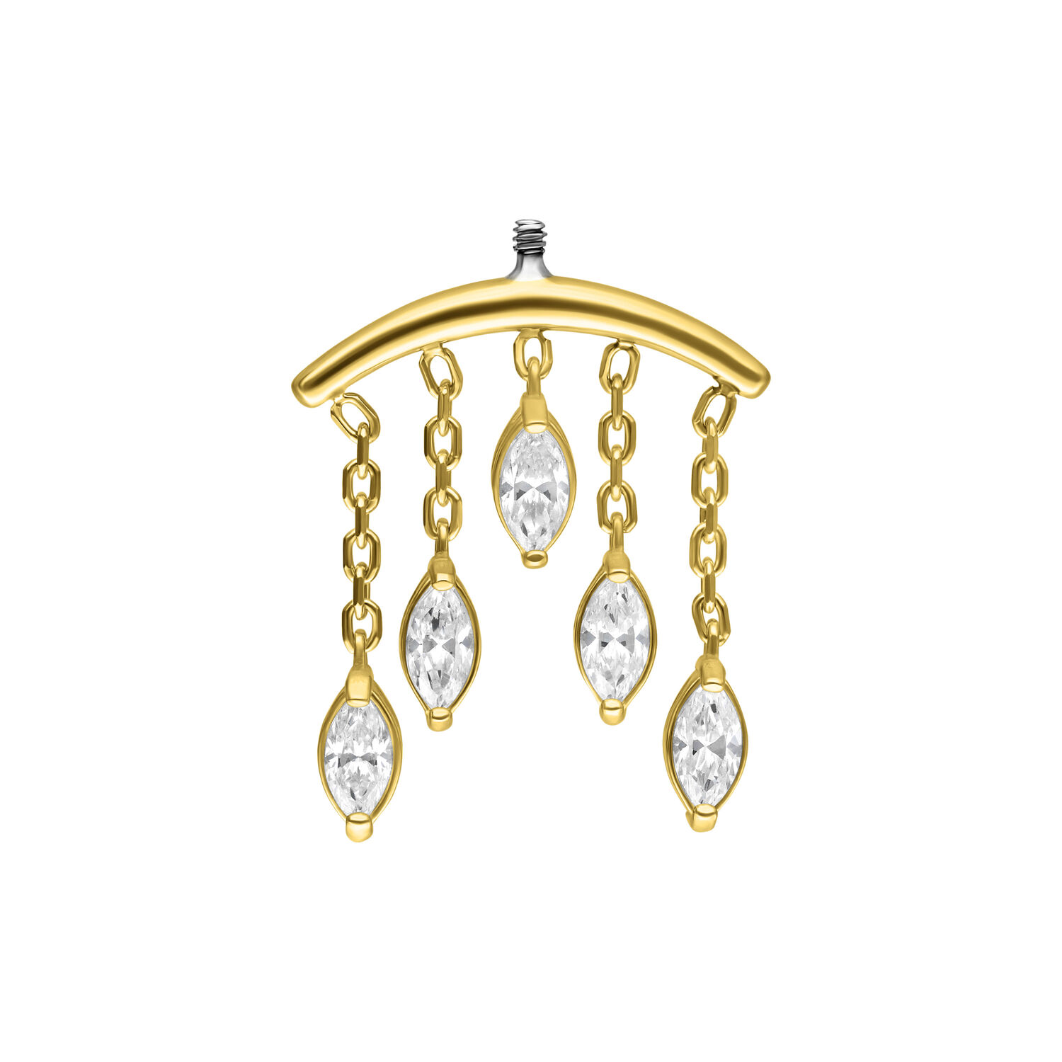 Embout Helix en or 18K avec pendentifs en cristal Embout de piercing helix doré avec cinq pendentifs en cristal clair