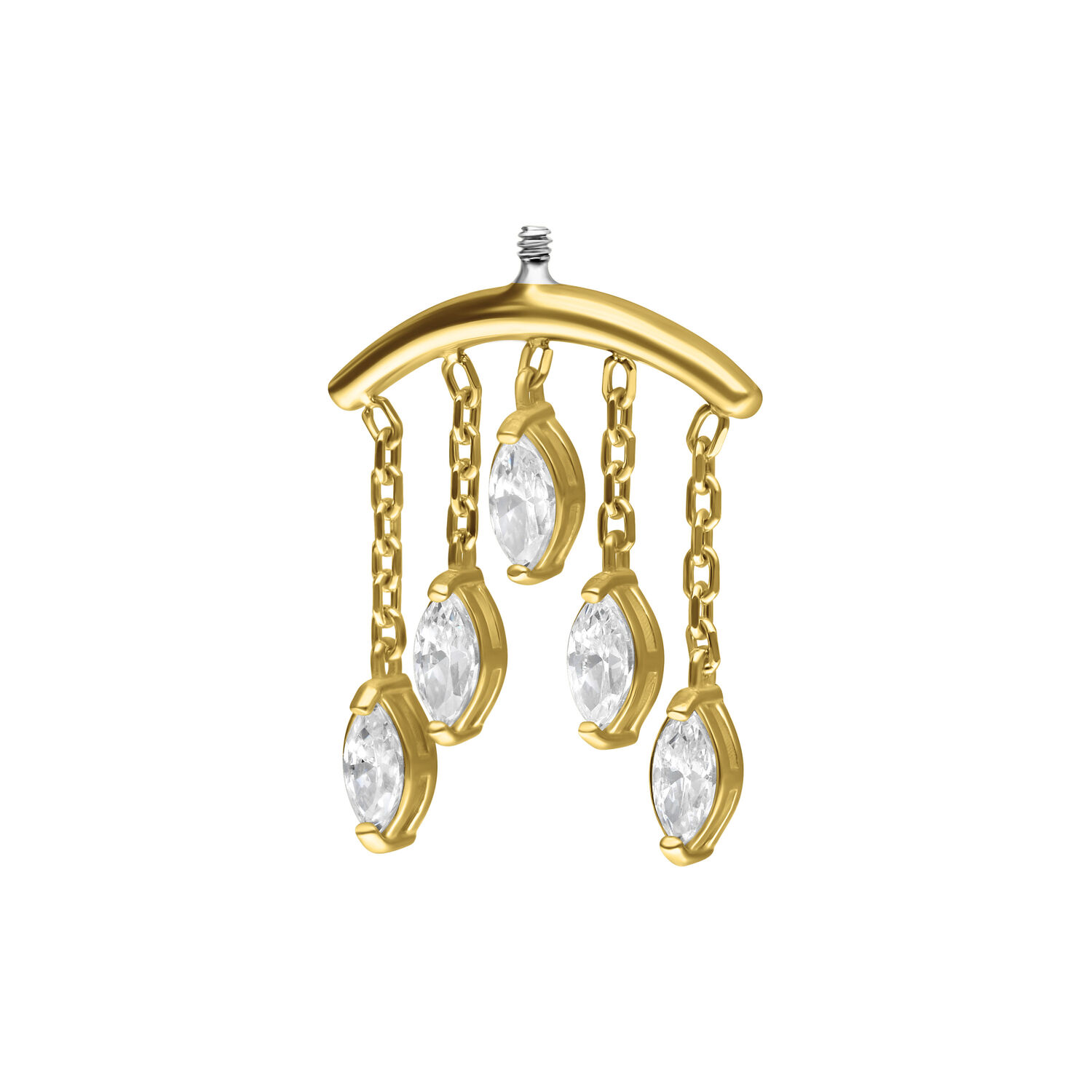 Embout Helix en or 18K avec pendentifs en cristal Embout Helix doré avec pendentifs en cristal clair sur fond blanc