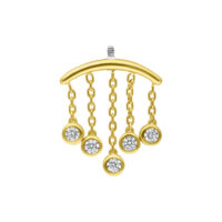 Embout Helix en or 18K avec cristaux Embout de piercing helix en or avec cinq cristaux clairs sur fond blanc