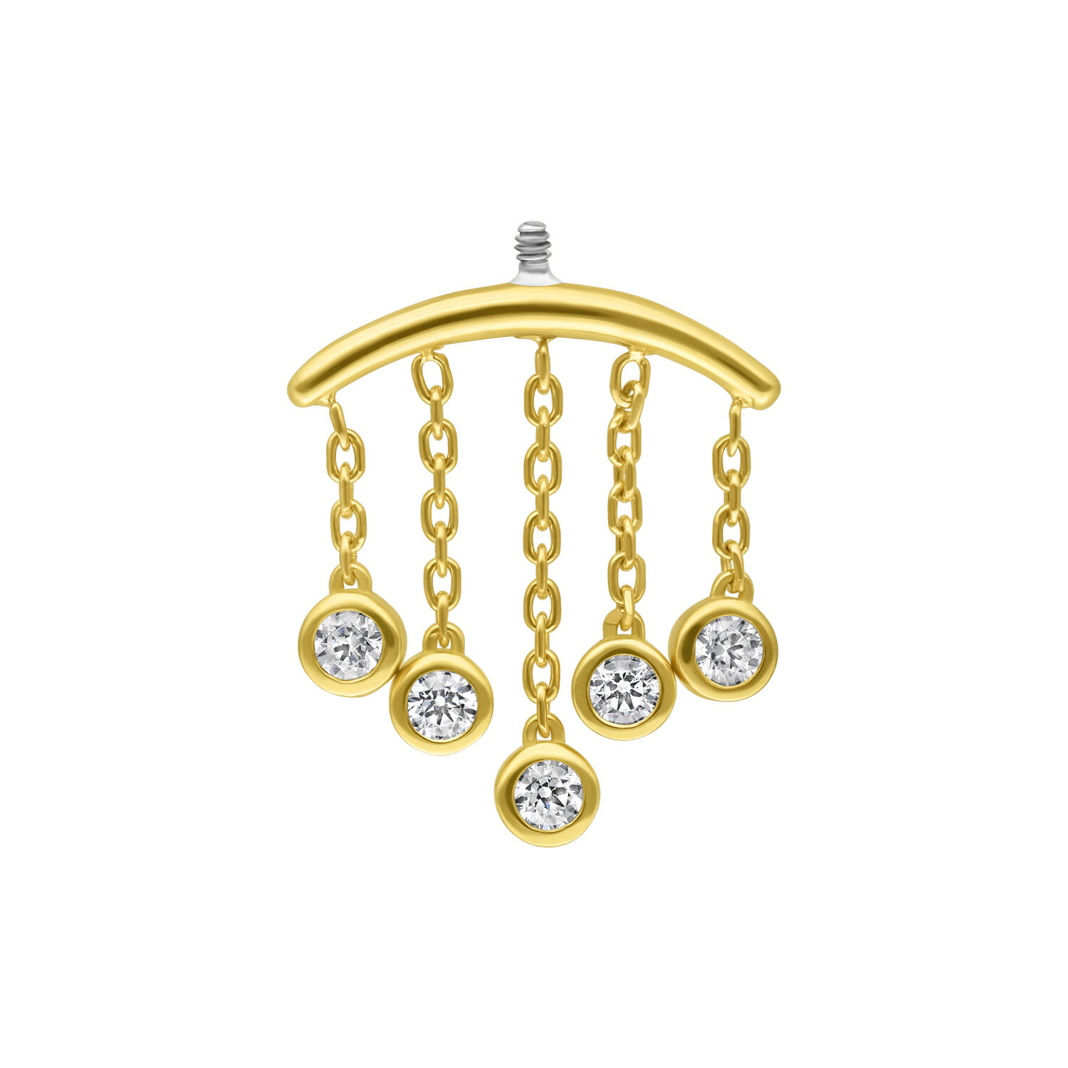 Embout Helix en or 18K avec cristaux Embout de piercing helix en or avec cinq cristaux clairs sur fond blanc