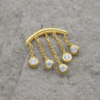 Embout Helix en or 18K avec gouttes de cristal Embout de piercing en or avec cinq gouttes de cristal claires sur fond gris