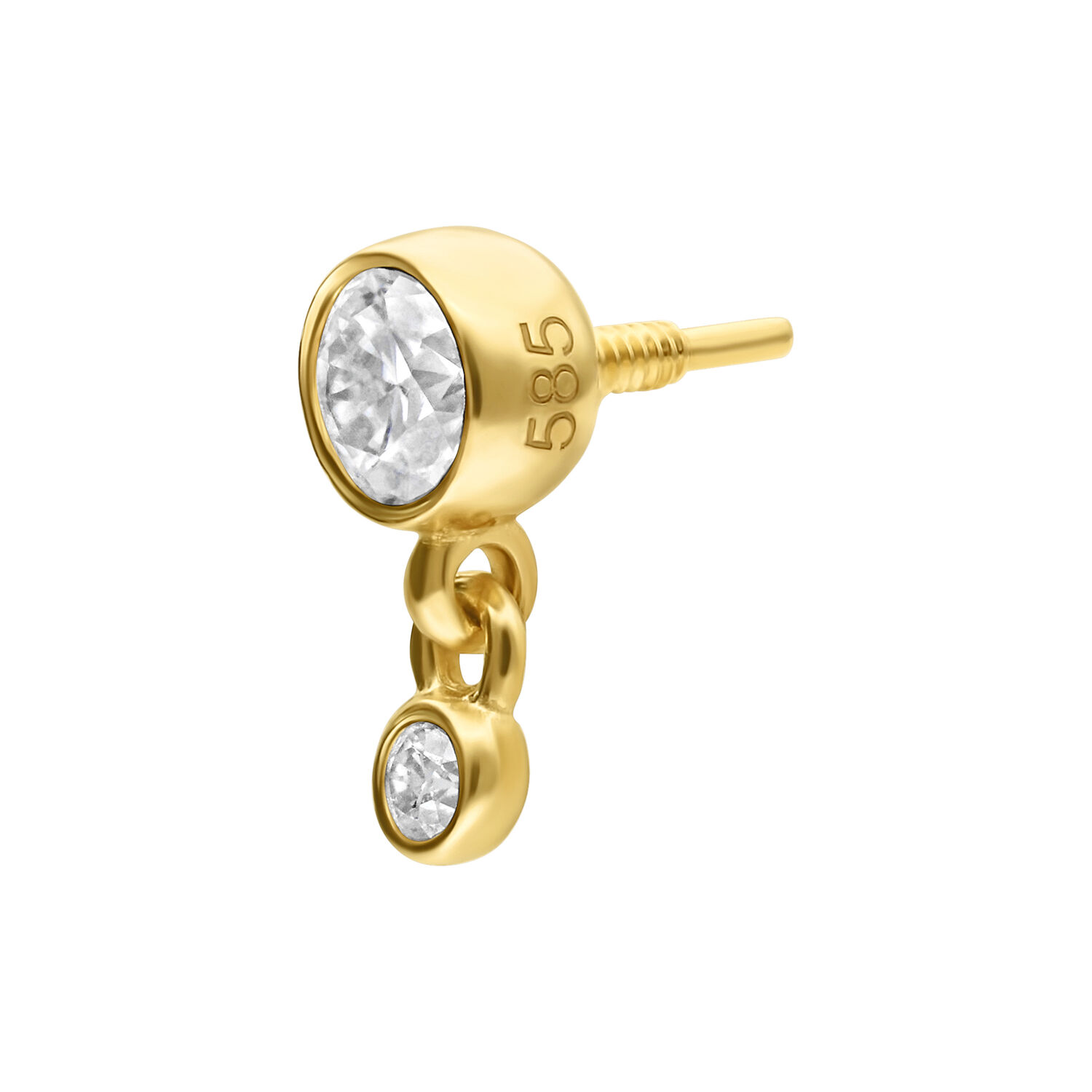 Embout en or 14K avec double cristal Embout doré avec deux cristaux clairs sur fond blanc