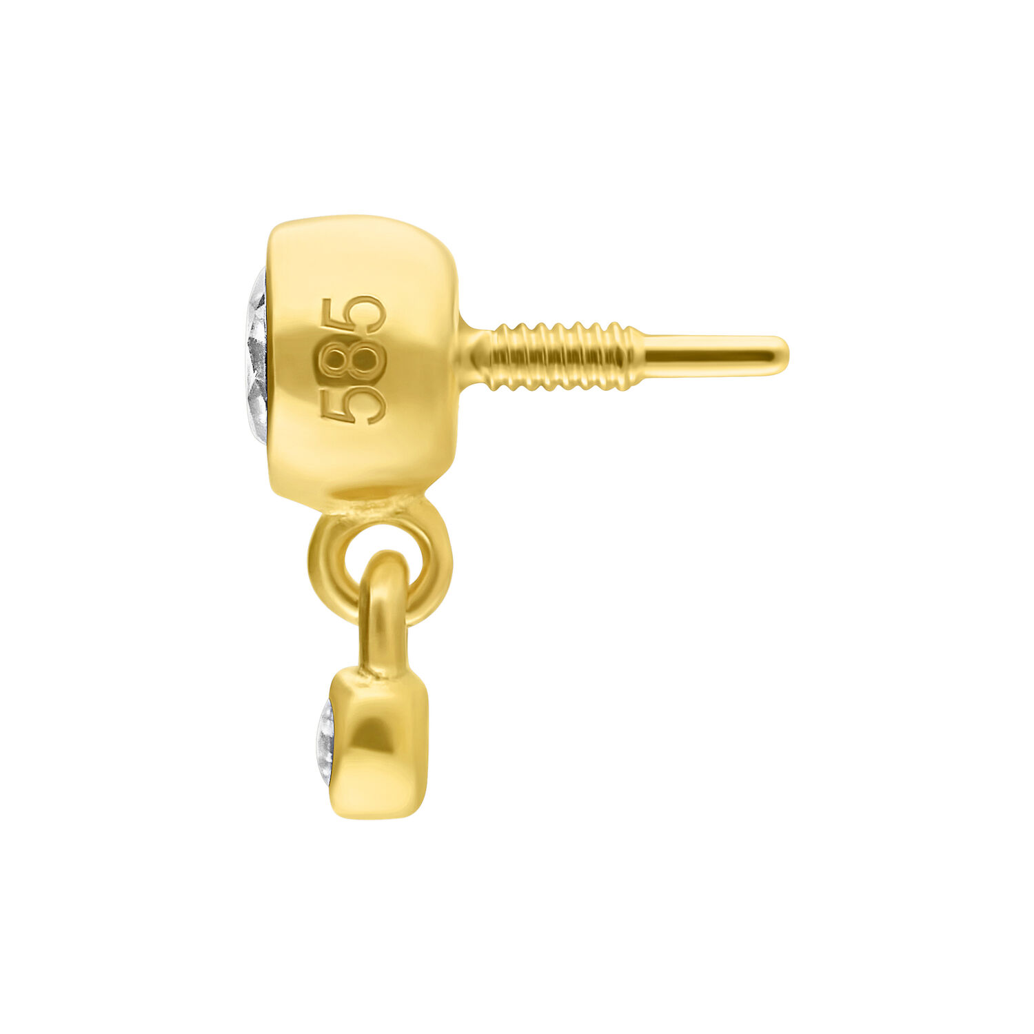 Embout en or 14K avec double cristal Embout de piercing en or avec double cristal sur fond blanc