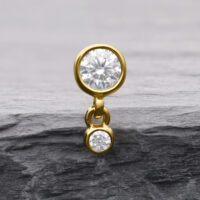 Embout Double Cristal en Or 14K Embout doré avec deux cristaux clairs sur fond gris