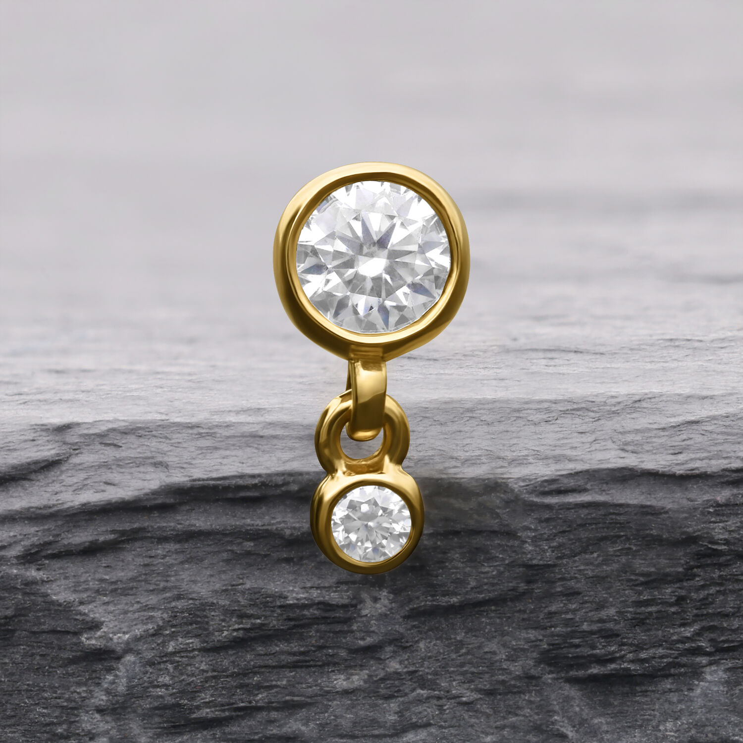 Embout Double Cristal en Or 14K Embout doré avec deux cristaux clairs sur fond gris