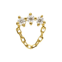 Pendentif en or 14K avec moissanite Embout en or avec trois pierres de moissanite et pendentif chaîne sur fond blanc