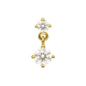 Embout doré avec deux cristaux de moissanite sur fond blanc