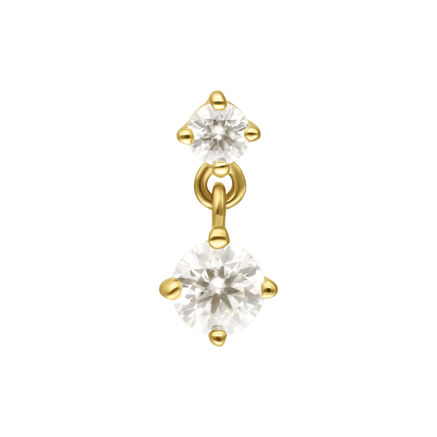 Pendentif en or 14K avec moissanite Embout doré avec deux cristaux de moissanite sur fond blanc