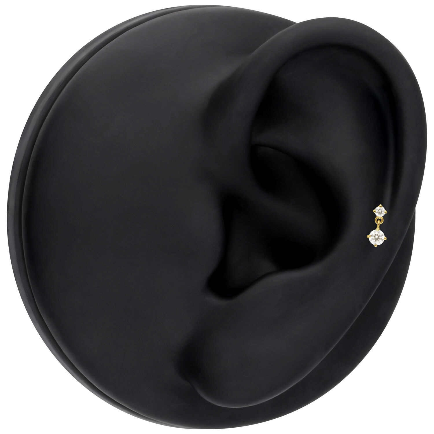 14K Or Moissanite Embout avec Pendentif Embout en moissanite doré sur modèle d'oreille noire, pierres claires
