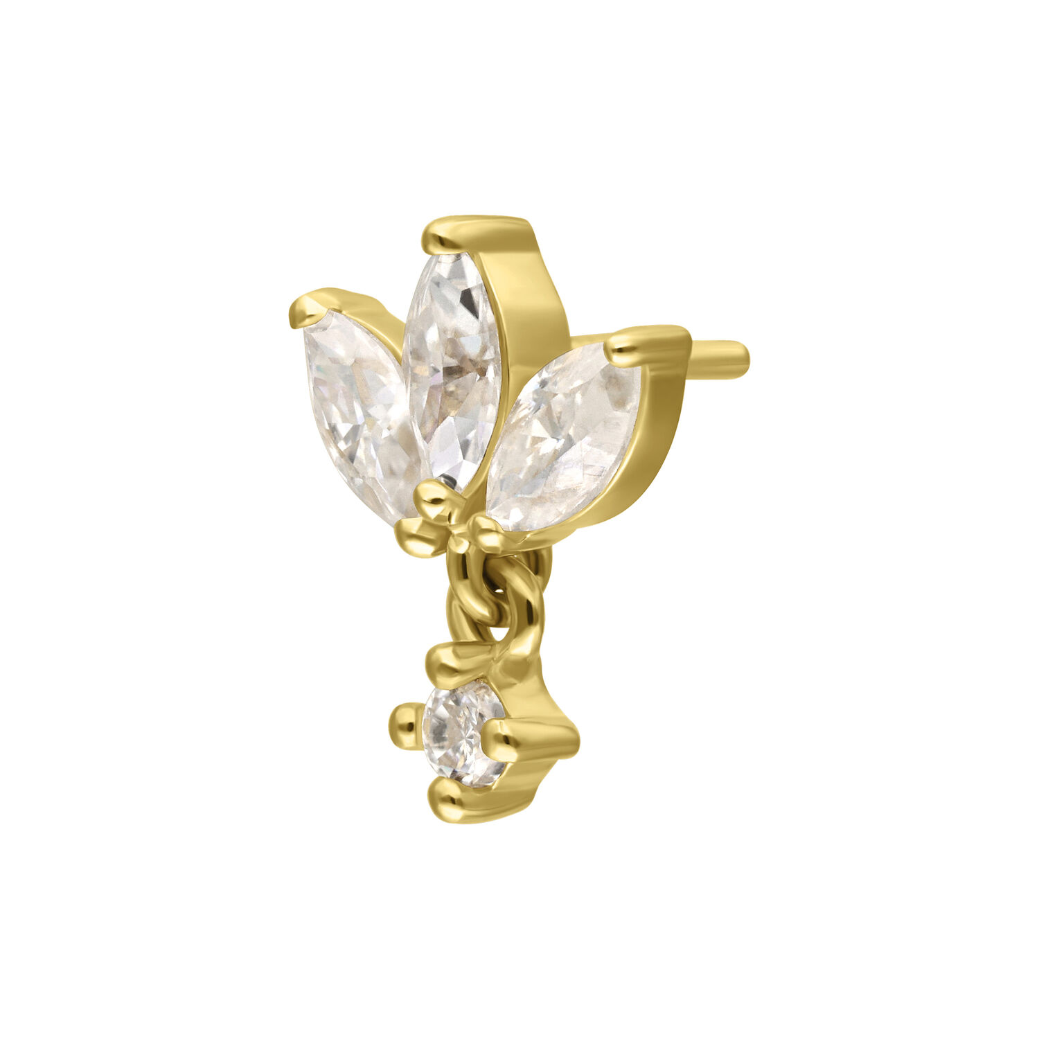 Lotus en or 14K avec moissanite Lotus en or avec pierres de moissanite sur fond blanc