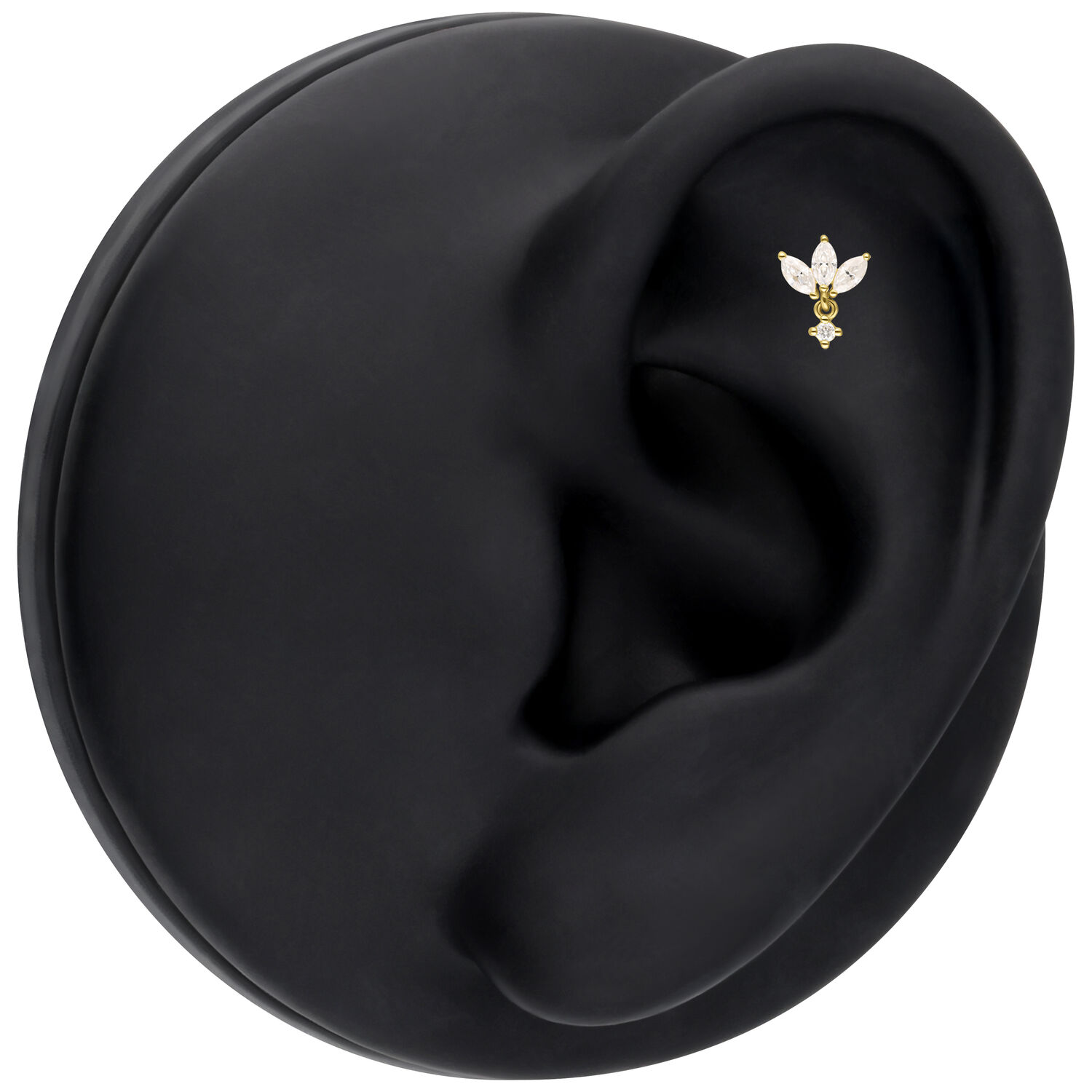 Embout Lotus en or 14K avec moissanite Embout Lotus en or avec moissanite sur présentoir noir pour oreille