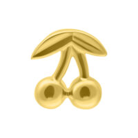 14K Gold Cherry Embout pour Piercings Embout Cherry en or avec deux cerises et des feuilles sur fond blanc