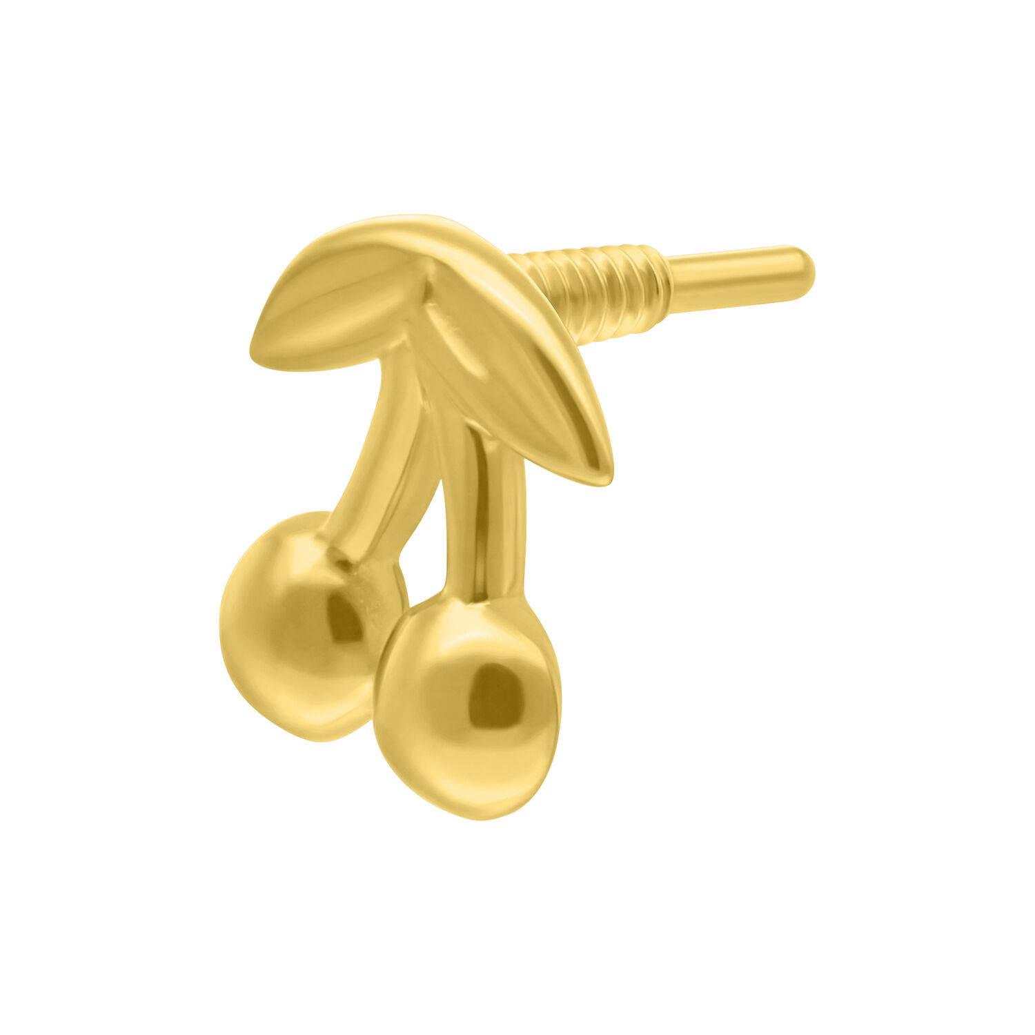 14K Gold Cherry embout pour piercings Embout cerise en or 14K avec filetage interne sur fond blanc