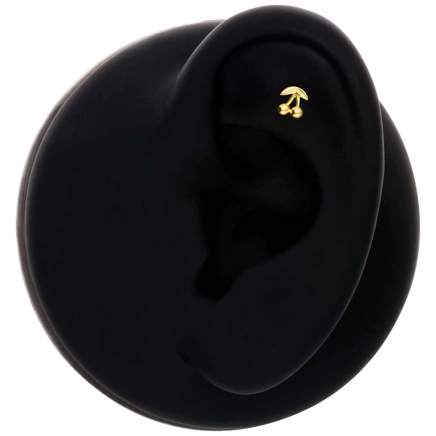 Embout de piercing cerise en or 14K Embout cerise en or dans l'oreille sur fond noir