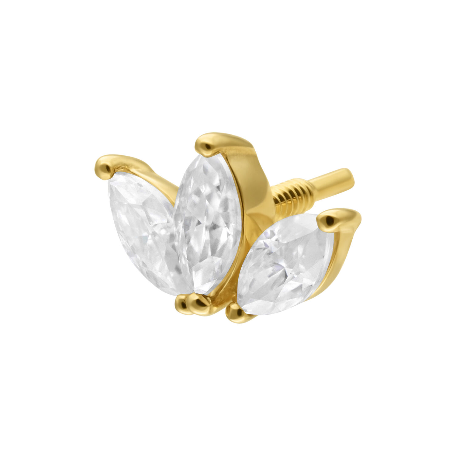 Embout Lotus en Or 14K avec Cristaux Embout lotus en or avec trois cristaux scintillants sur fond blanc