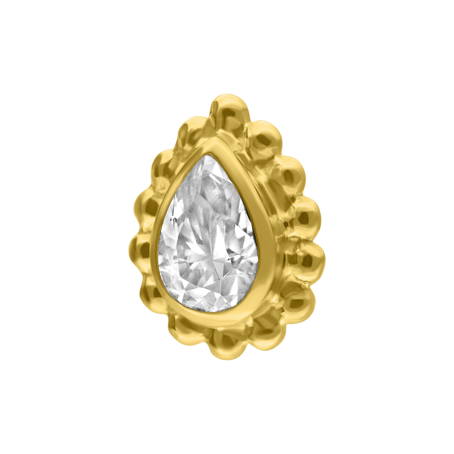 14K Or Cristal Goutte Embout Embout doré avec cristal en forme de goutte sur fond blanc