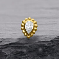 Embout en or 14K avec cristal pour filetage interne Embout en or 14K avec cristal en forme de goutte sur fond gris