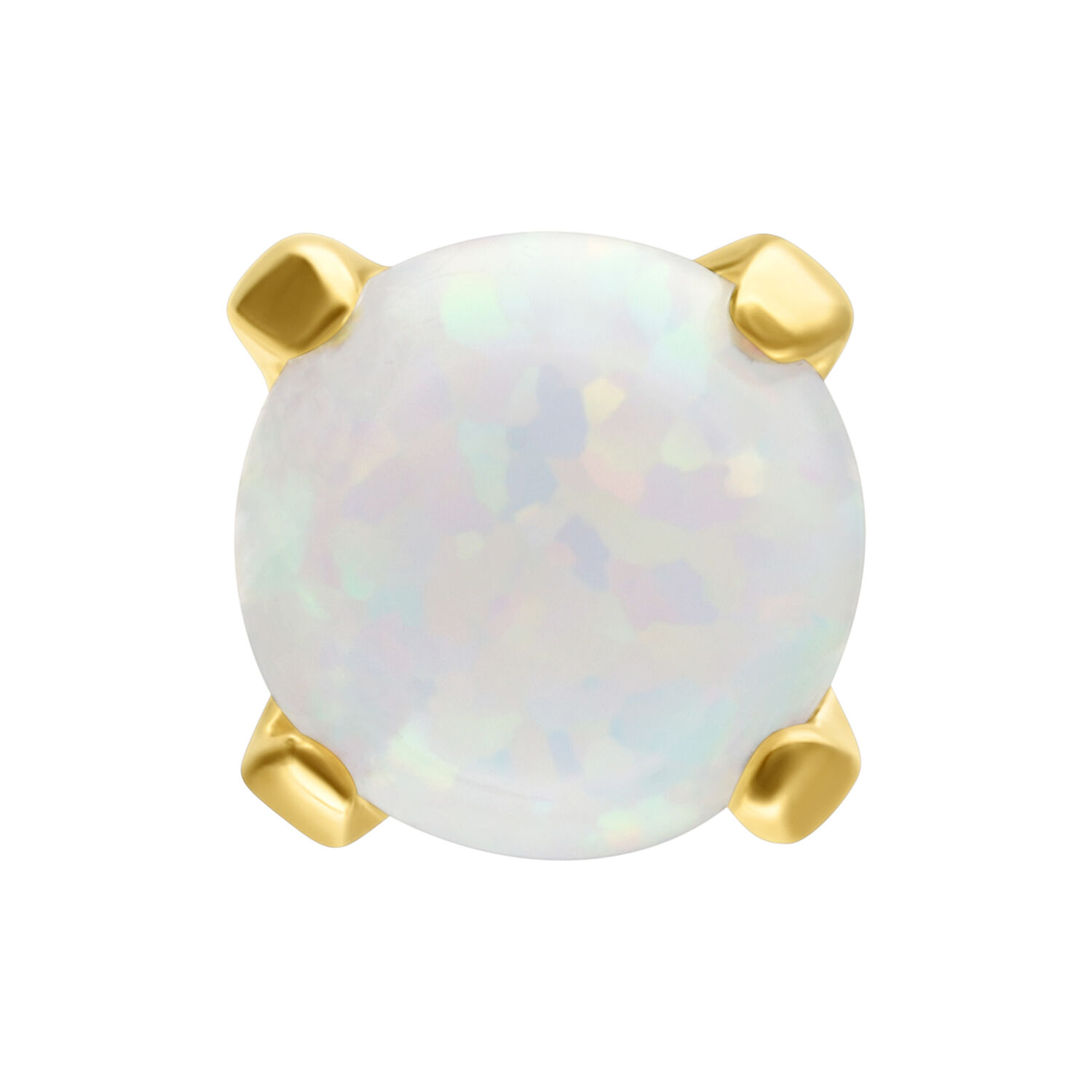 Embout en or 14K avec opale ronde Opale synthétique ronde dans un sertissage en or 14K sur fond blanc