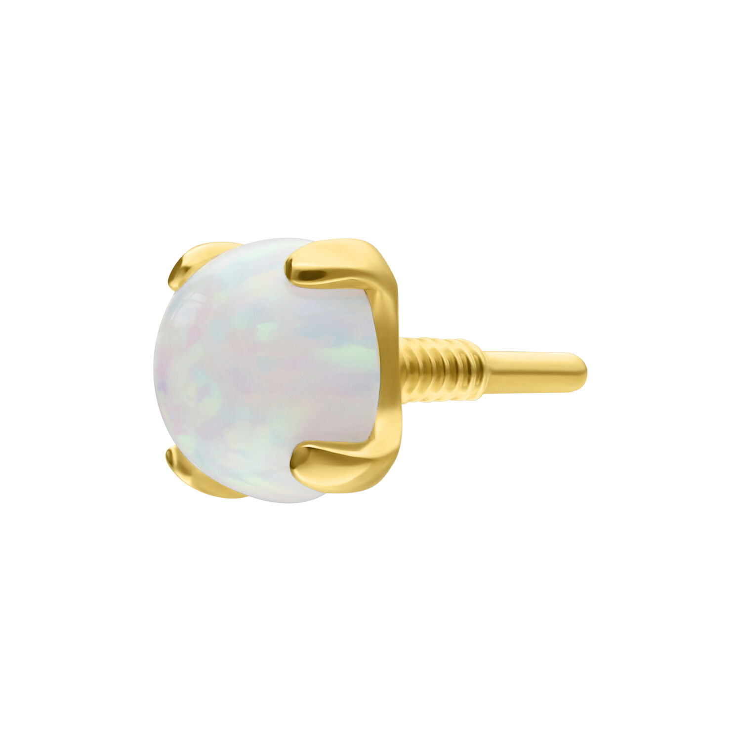 Embout Opale Ajustement Parfait en Or 14K Embout doré avec opale synthétique ronde sur fond blanc