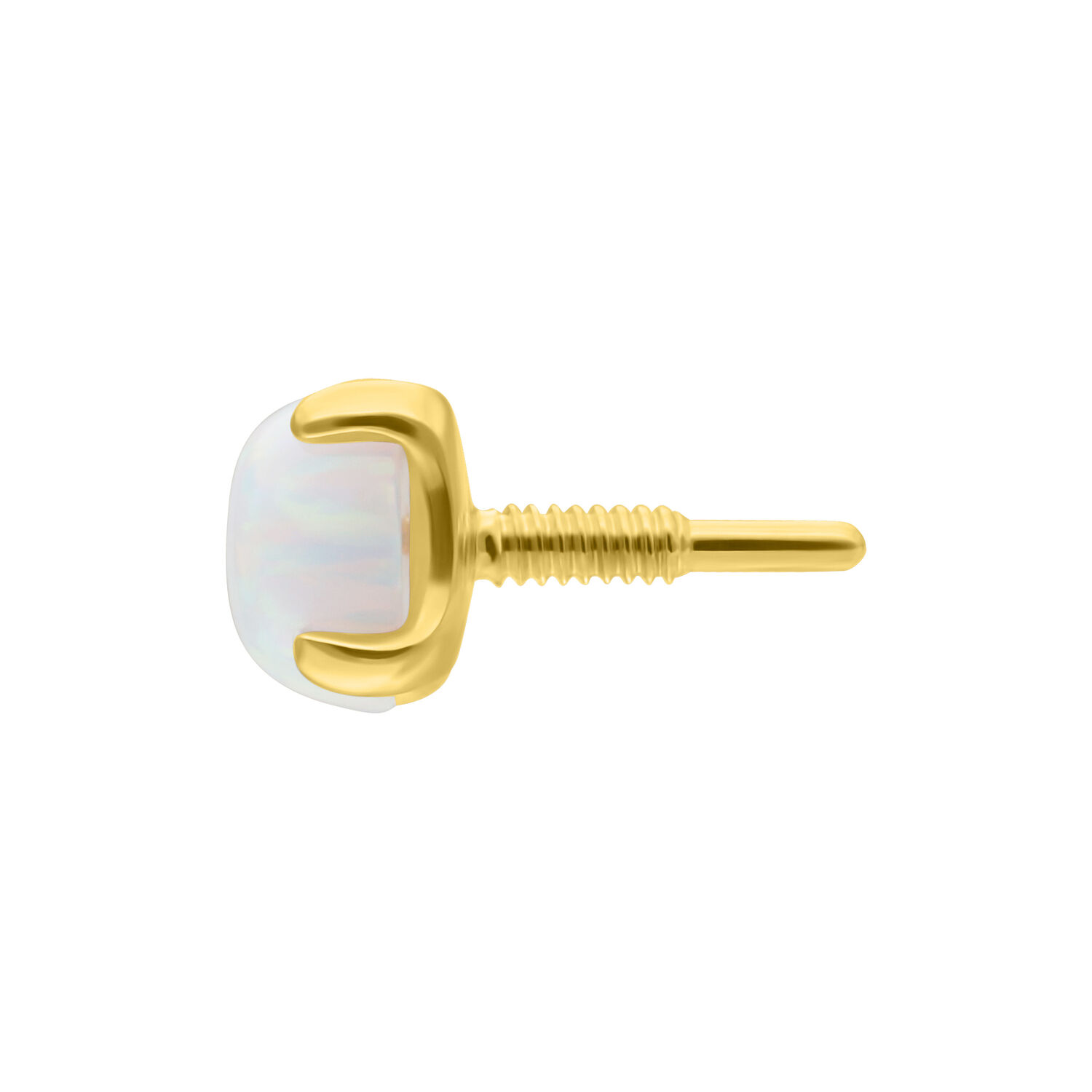 Embout en or 14K avec opale, filetage interne Embout doré avec opale synthétique ronde, vue latérale
