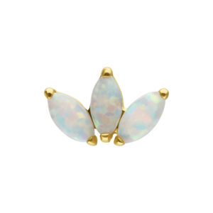 Embout Lotus doré avec opale synthétique sur fond blanc