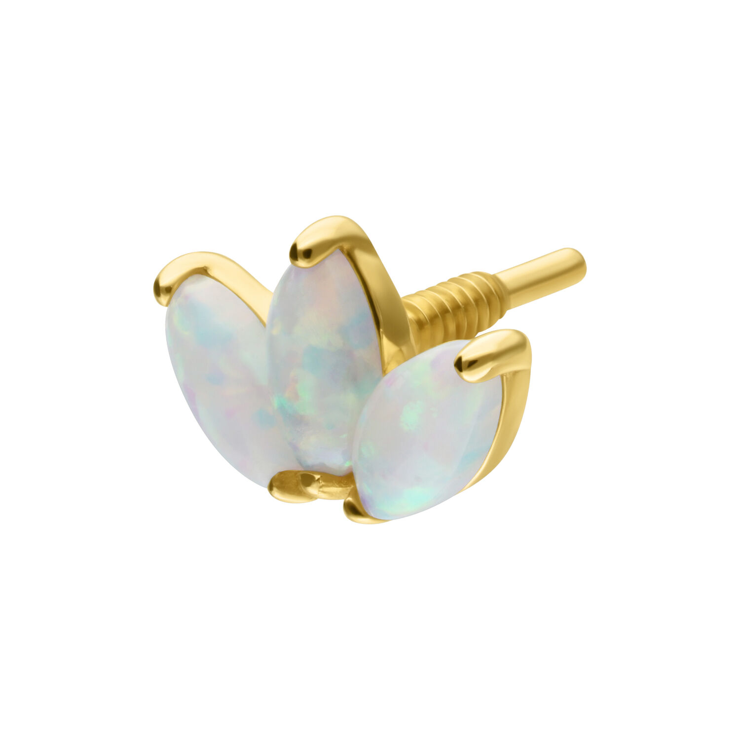 Embout Lotus en or 14K avec opale Embout lotus en or avec opale synthétique sur fond blanc