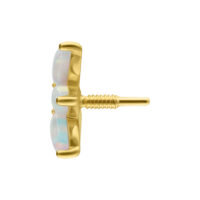 Embout Lotus en or 14K avec opale pour filetage interne Embout en or 14K avec design lotus et opale synthétique sur fond blanc