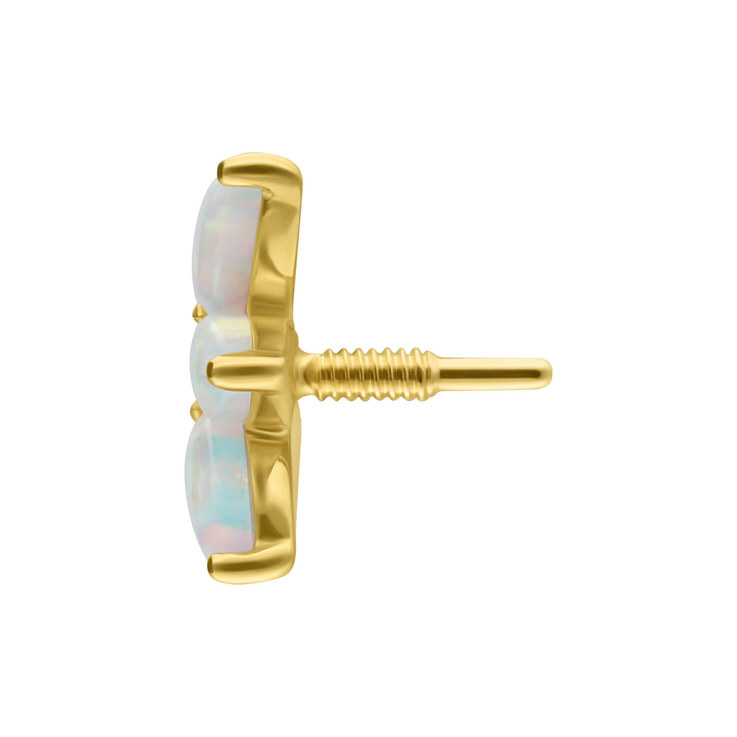 Embout Lotus en or 14K avec opale pour filetage interne Embout en or 14K avec design lotus et opale synthétique sur fond blanc