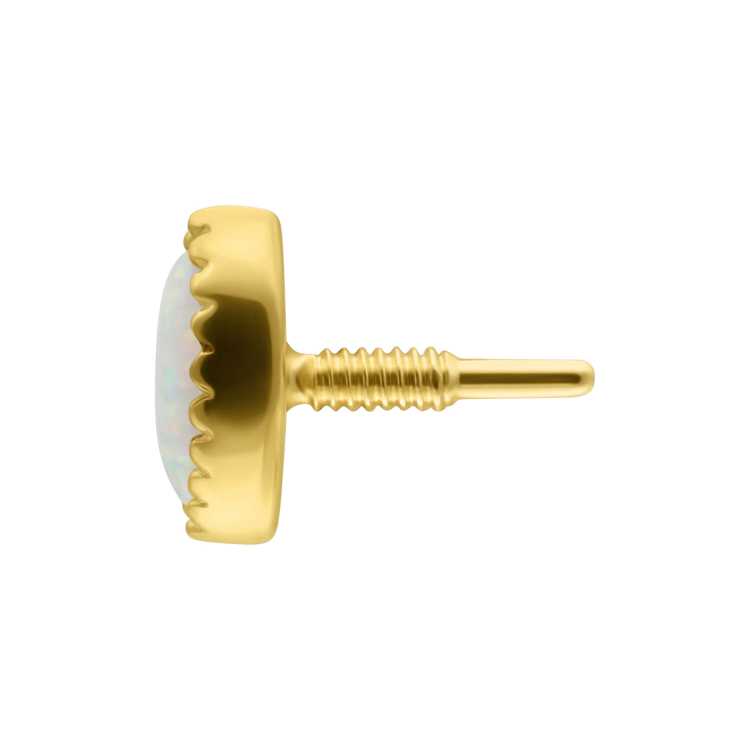 Embout en or 14K avec opale à filetage interne Embout doré avec opale synthétique ovale, vue latérale