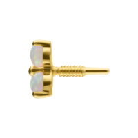 14K Gold Trinity Opale Embout Embout en or 14K avec trois opales synthétiques sur fond blanc