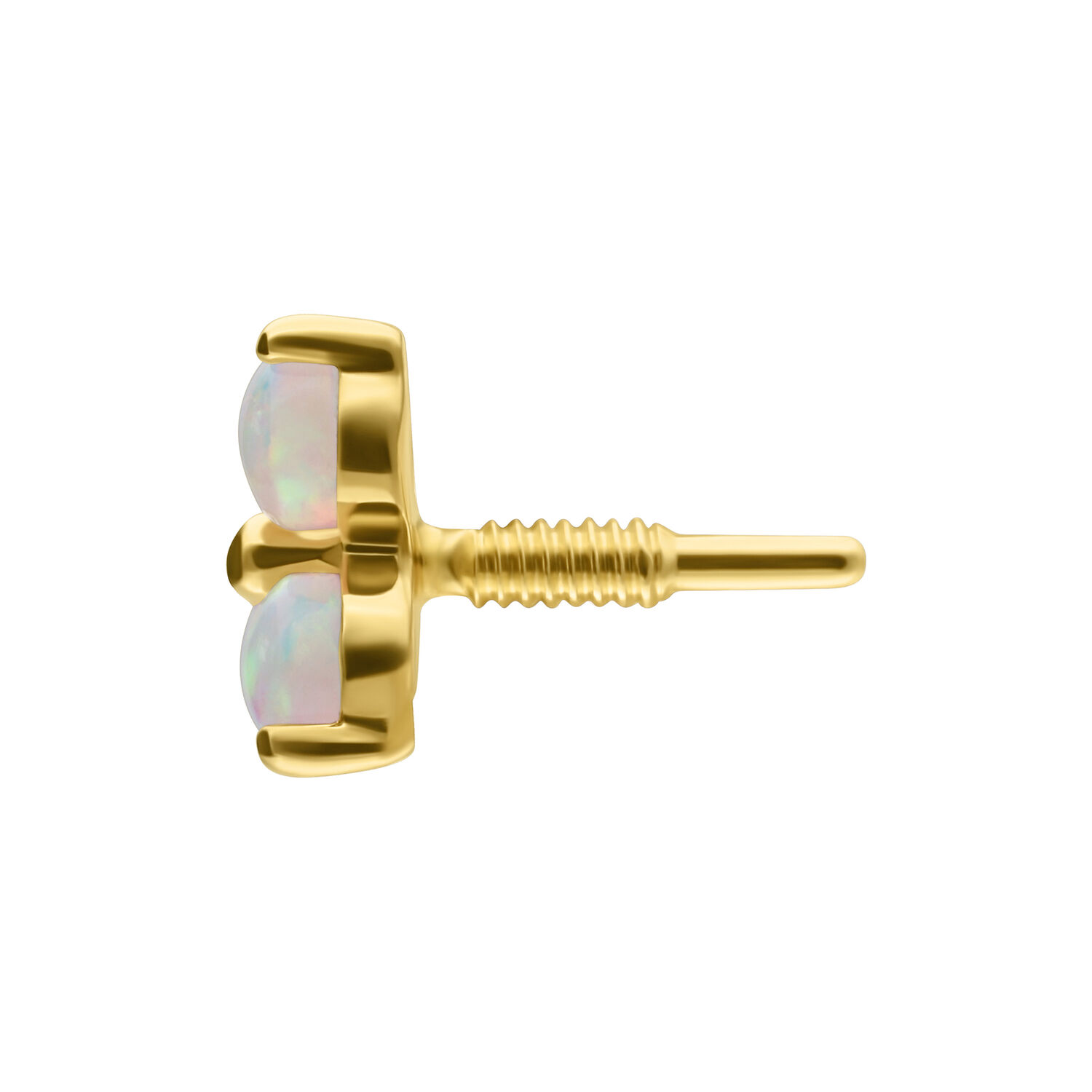 14K Gold Trinity Opale Embout Embout en or 14K avec trois opales synthétiques sur fond blanc