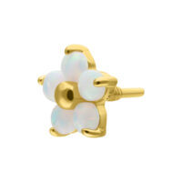 Embout Fleur en Or 14K avec Opale Embout fleur en or avec opale synthétique sur fond blanc