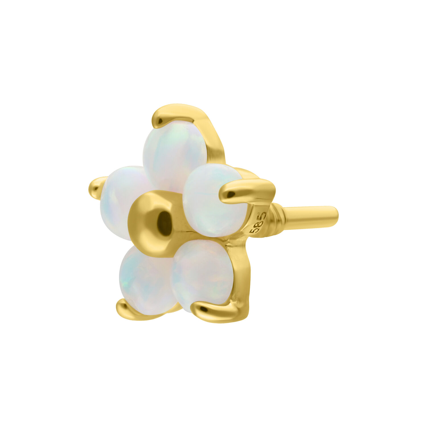 Embout Fleur en Or 14K avec Opale Embout fleur en or avec opale synthétique sur fond blanc