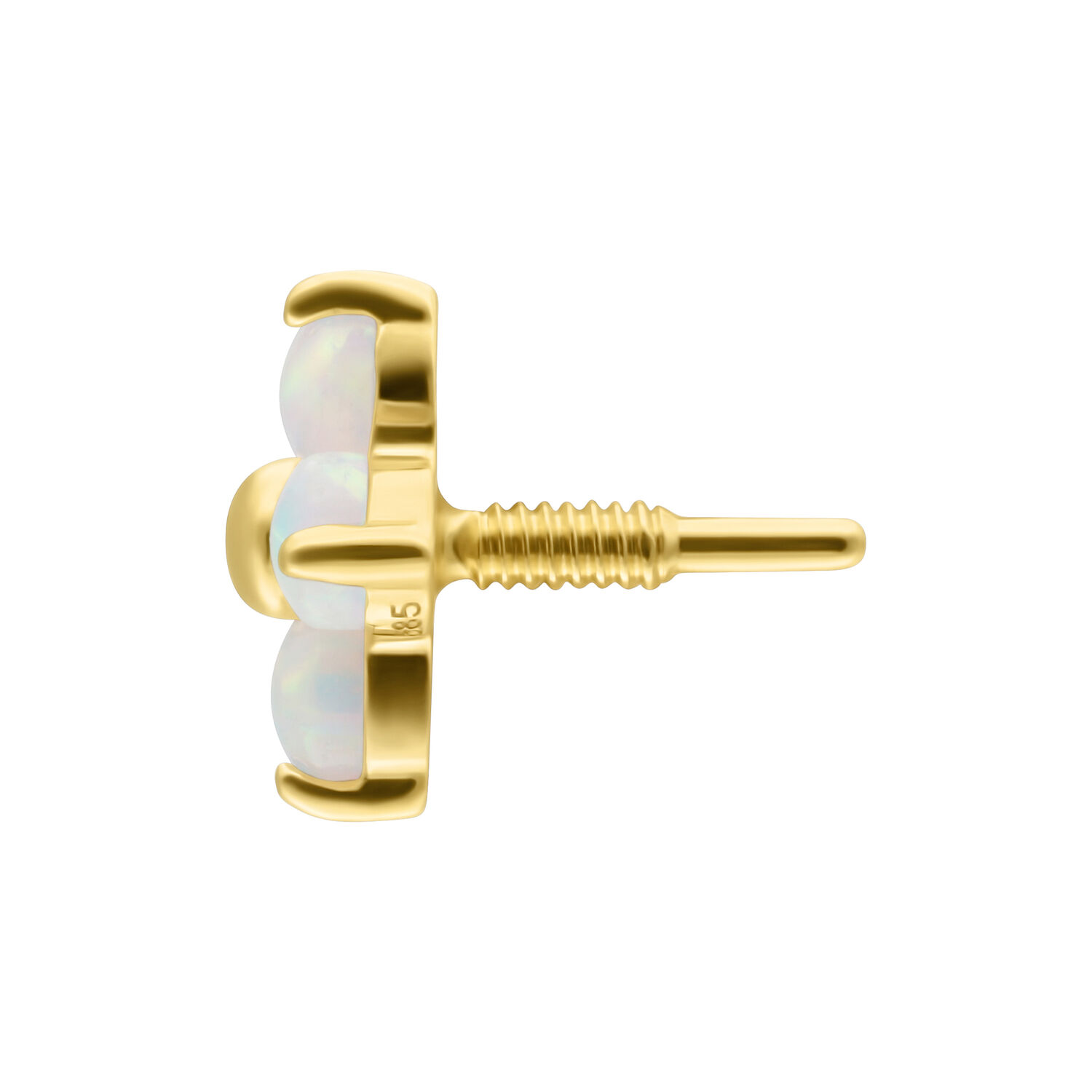 14K Or Fleur Opale Embout Embout doré en forme de fleur avec opale synthétique sur fond blanc