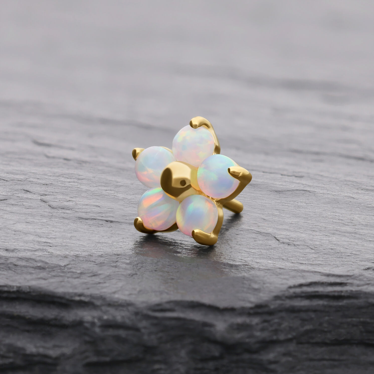 Embout Fleur en Or 14K Opale Embout fleur en or avec opale synthétique sur fond gris